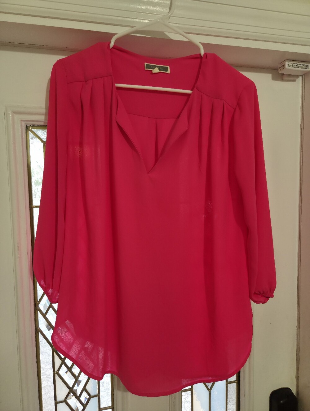 Pleione Hot Pink V-Neck Long Sleeve Blouse